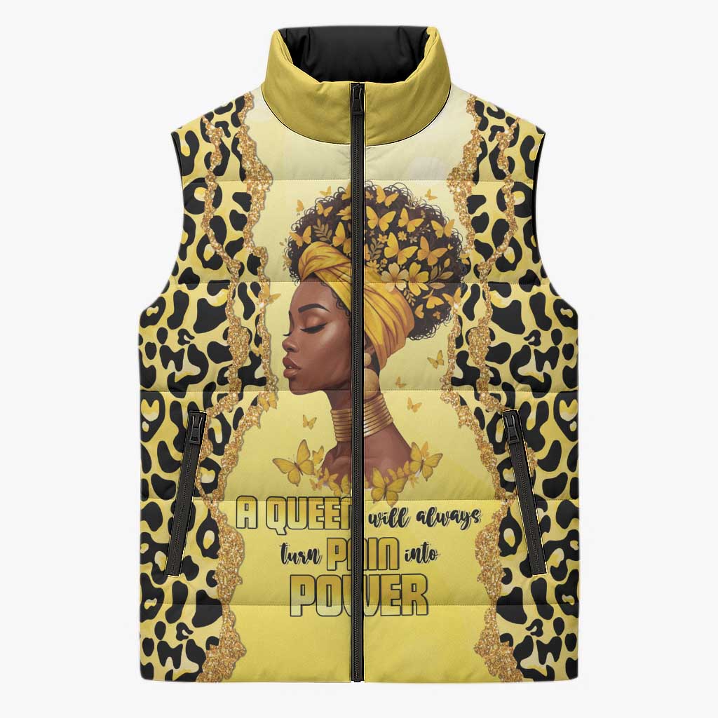Black Her Story Sleeveless Puffer Jacket A Queen Turns Pain Into Power - African Pride
