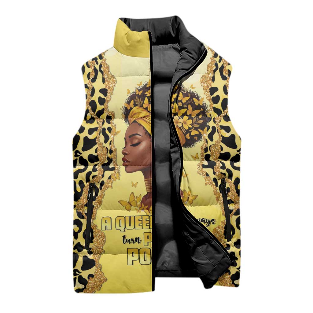 Black Her Story Sleeveless Puffer Jacket A Queen Turns Pain Into Power - African Pride