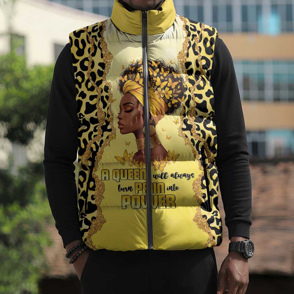 Black Her Story Sleeveless Puffer Jacket A Queen Turns Pain Into Power - African Pride