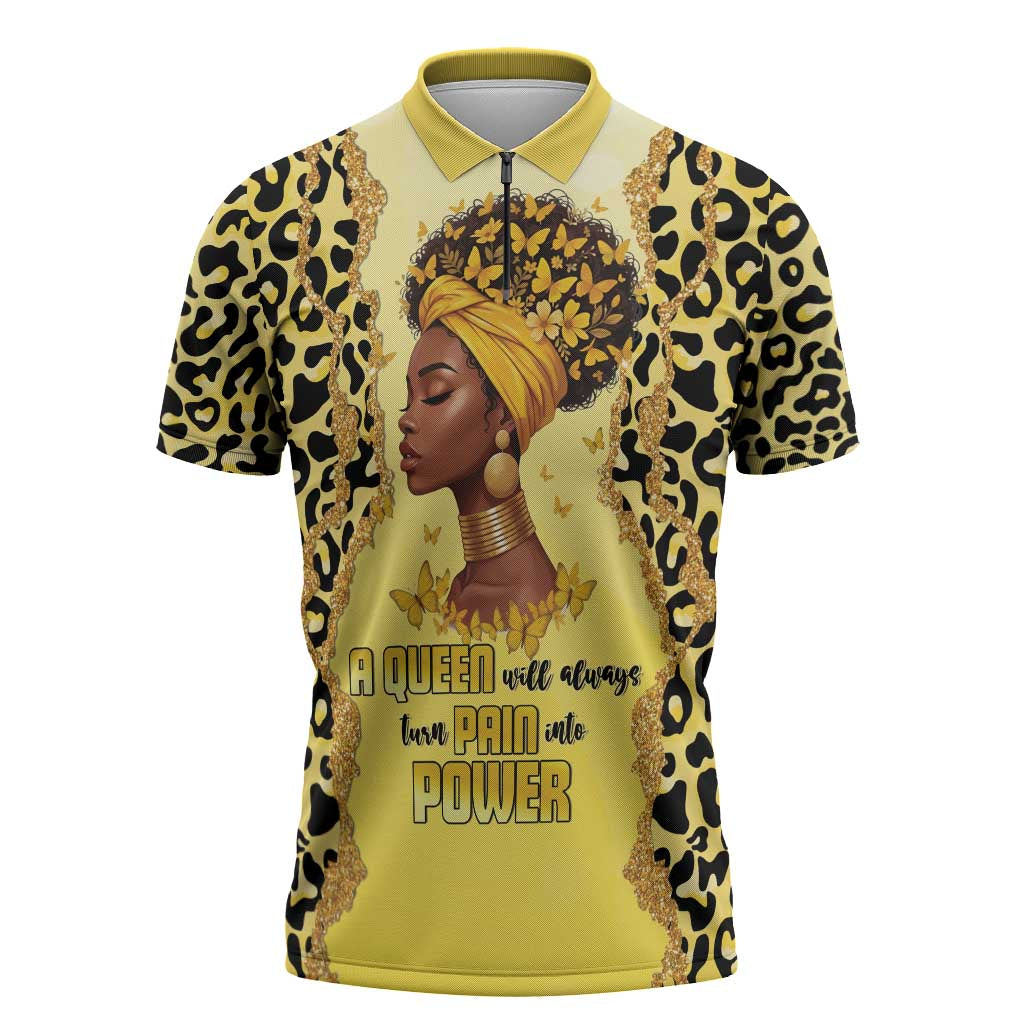 Black Her Story Zipper Polo Shirt A Queen Turns Pain Into Power - African Pride