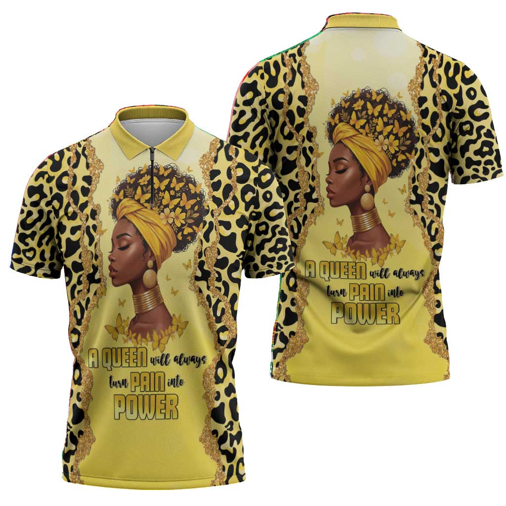 Black Her Story Zipper Polo Shirt A Queen Turns Pain Into Power - African Pride