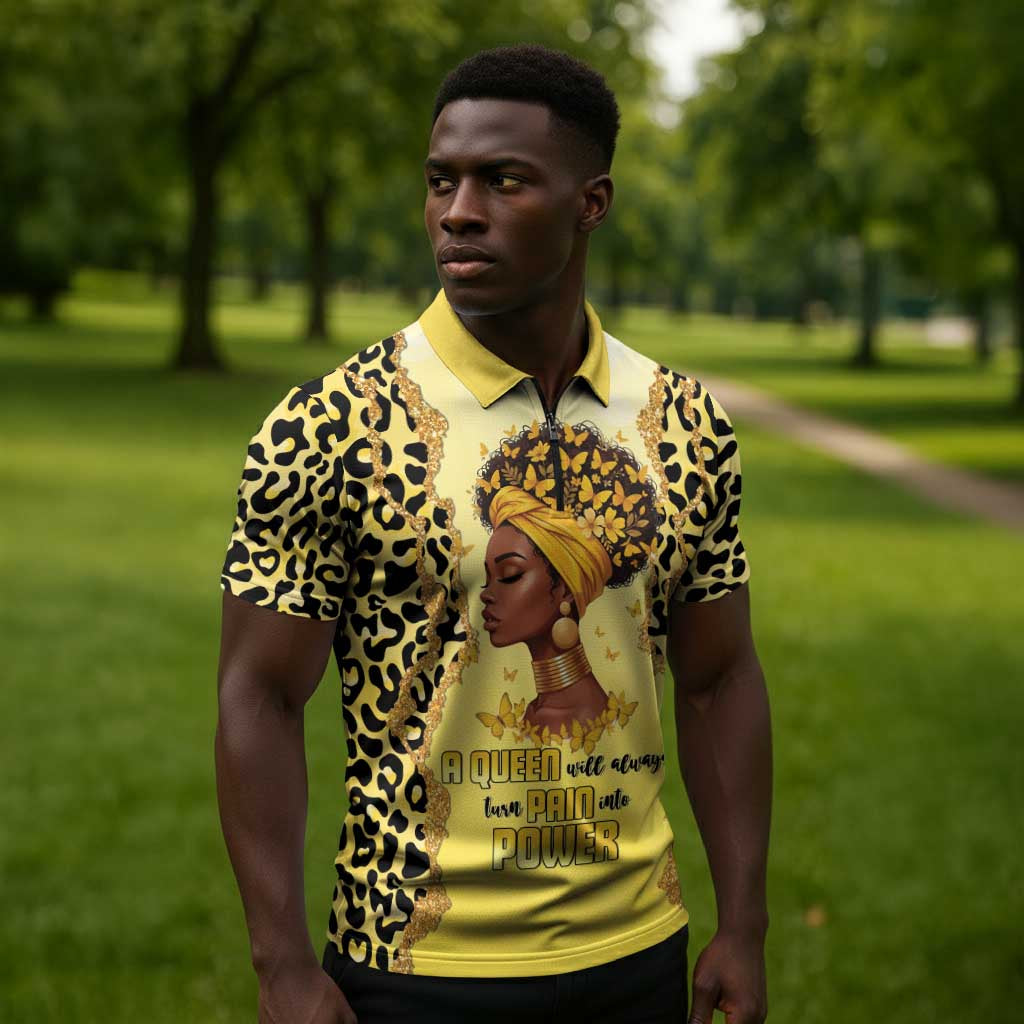 Black Her Story Zipper Polo Shirt A Queen Turns Pain Into Power - African Pride