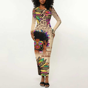 Black Her Story Sunshine Hurricane Long Sleeve Bodycon Dress Empowered Black Woman - African Pride