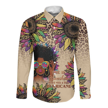 Black Her Story Sunshine Hurricane Long Sleeve Button Shirt Empowered Black Woman - African Pride
