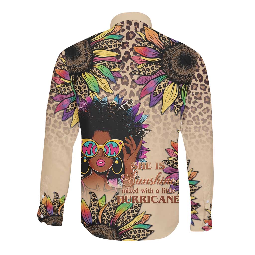 Black Her Story Sunshine Hurricane Long Sleeve Button Shirt Empowered Black Woman - African Pride