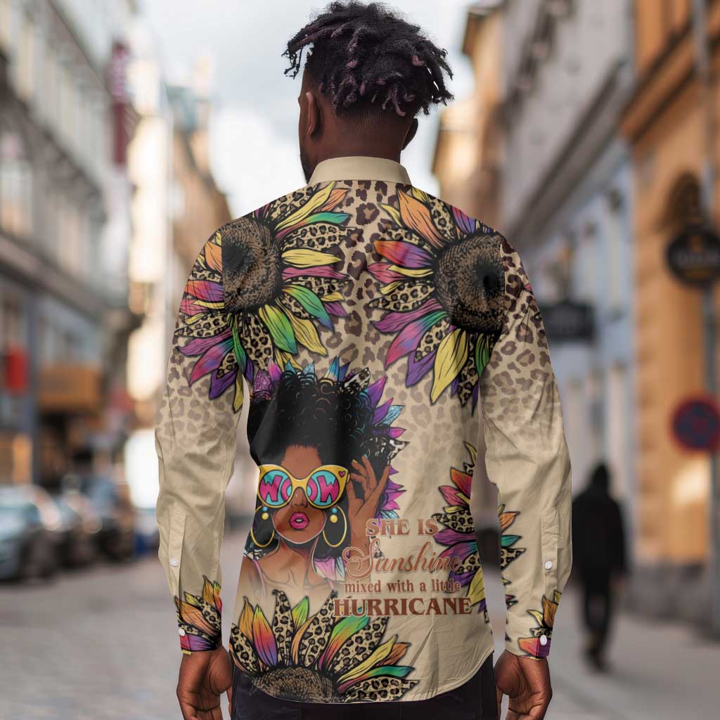 Black Her Story Sunshine Hurricane Long Sleeve Button Shirt Empowered Black Woman - African Pride