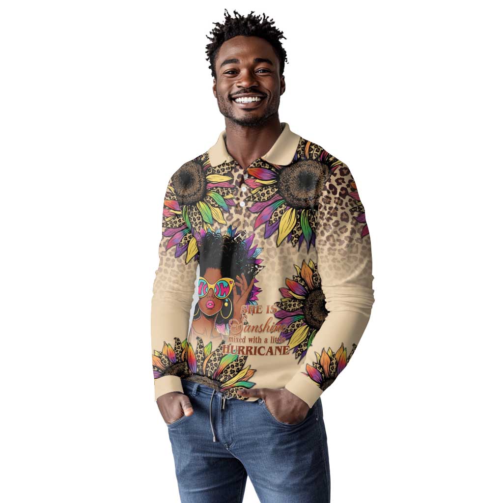 Black Her Story Sunshine Hurricane Long Sleeve Polo Shirt Empowered Black Woman - African Pride