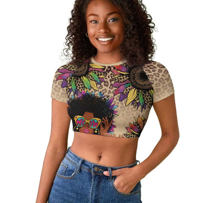 Black Her Story Sunshine Hurricane Raglan Cropped T shirt Empowered Black Woman - African Pride