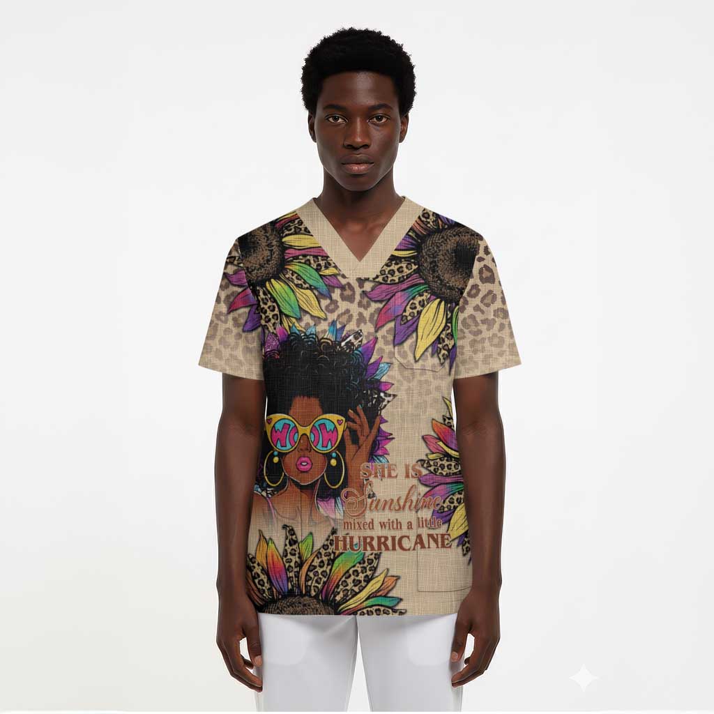 Black Her Story Sunshine Hurricane Scrub Top Empowered Black Woman - African Pride