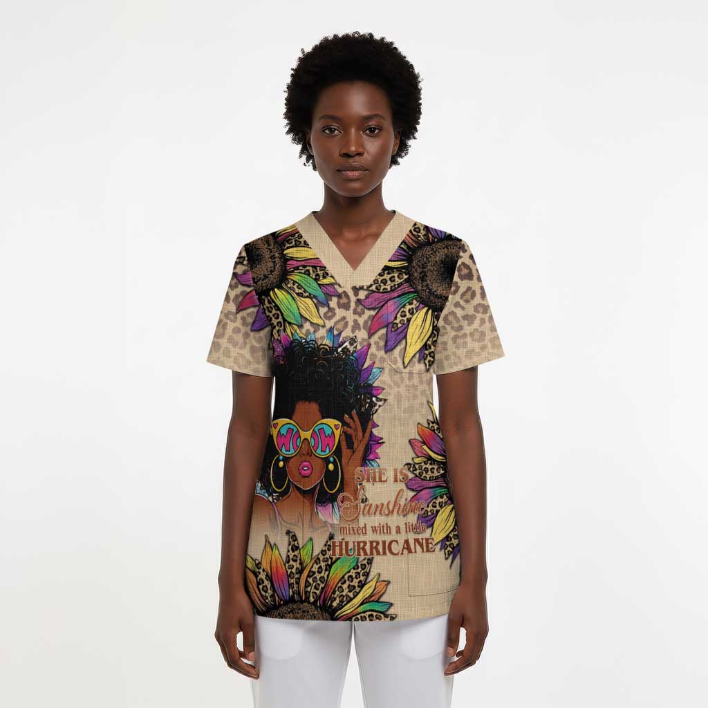Black Her Story Sunshine Hurricane Scrub Top Empowered Black Woman - African Pride