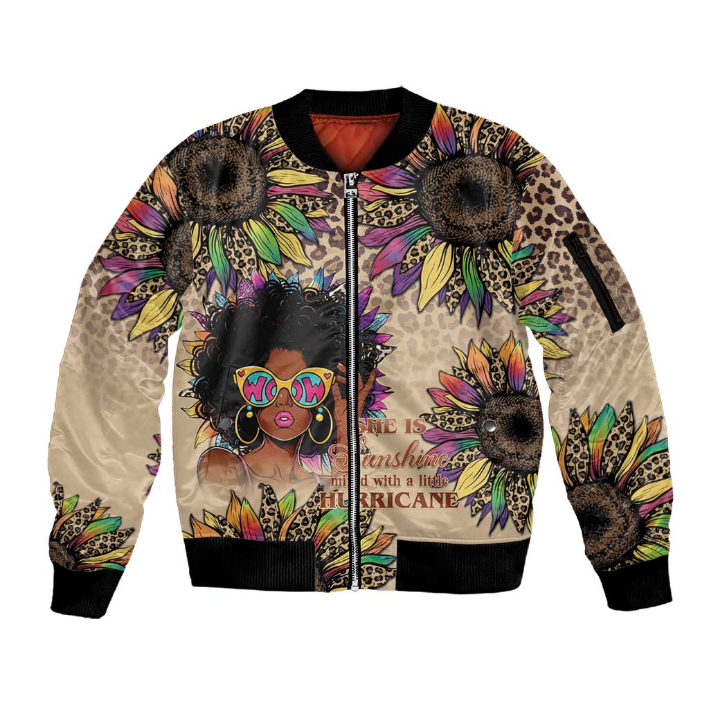Black Her Story Sunshine Hurricane Sleeve Zip Bomber Jacket Empowered Black Woman - African Pride