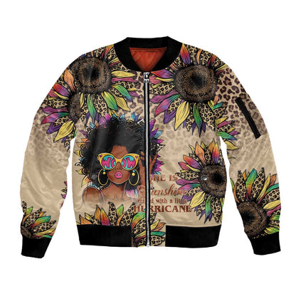 Black Her Story Sunshine Hurricane Sleeve Zip Bomber Jacket Empowered Black Woman - African Pride