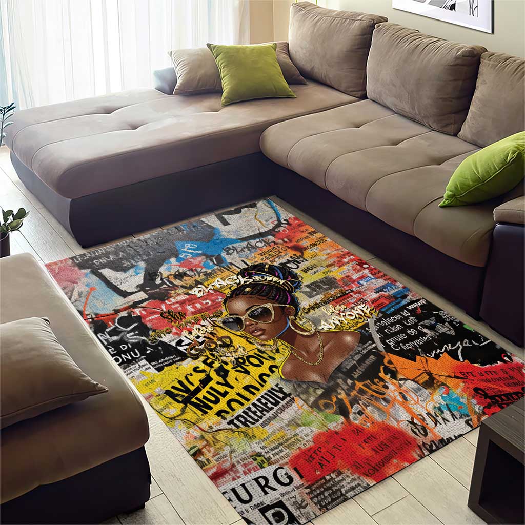 Black Her Story Graffiti Queen Area Rug Black Woman Empowerment - African Pride