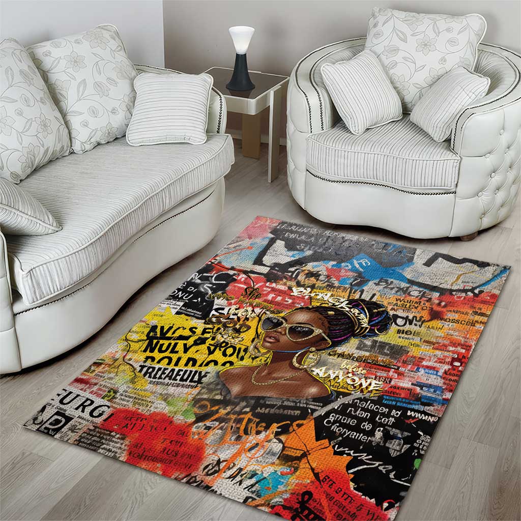 Black Her Story Graffiti Queen Area Rug Black Woman Empowerment - African Pride