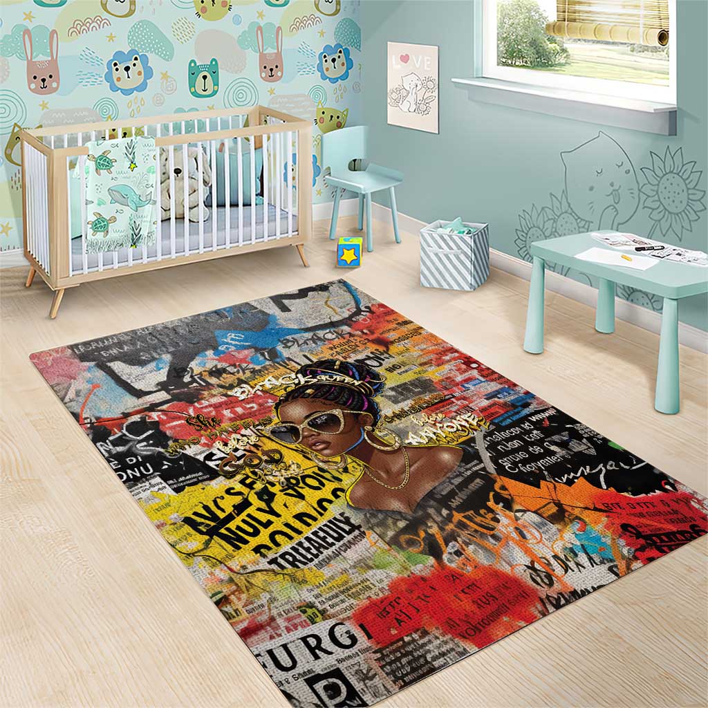 Black Her Story Graffiti Queen Area Rug Black Woman Empowerment - African Pride
