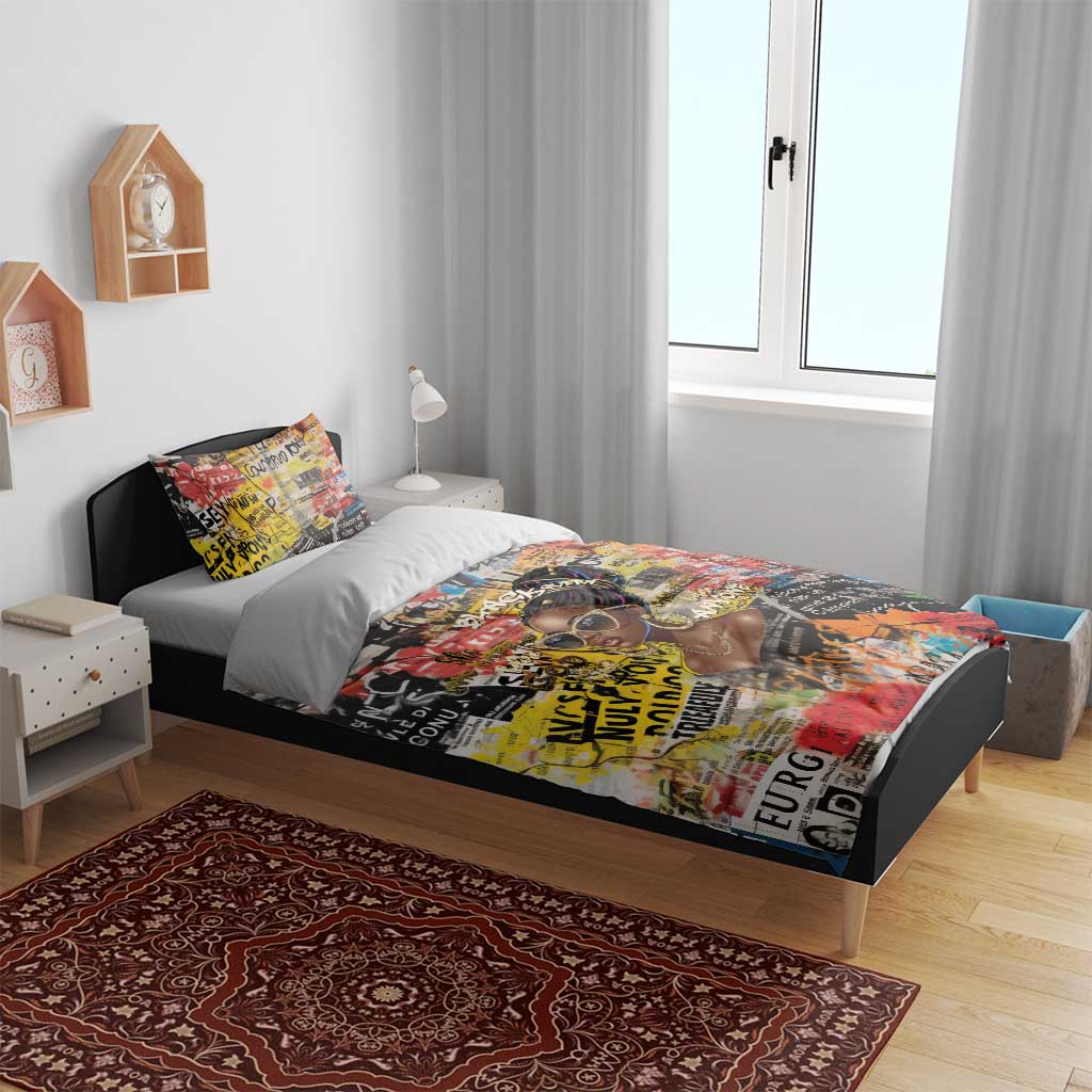 Black Her Story Graffiti Queen Bedding Set Black Woman Empowerment - African Pride