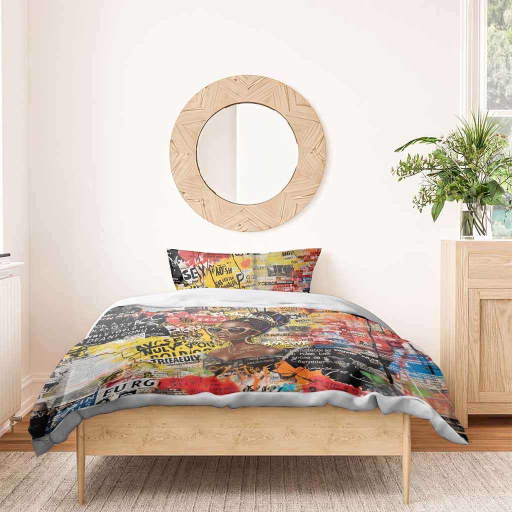 Black Her Story Graffiti Queen Bedding Set Black Woman Empowerment - African Pride