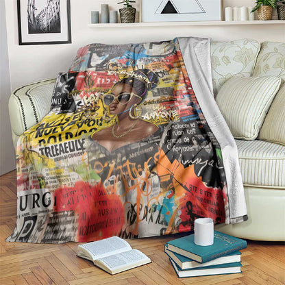 Black Her Story Graffiti Queen Blanket Black Woman Empowerment - African Pride