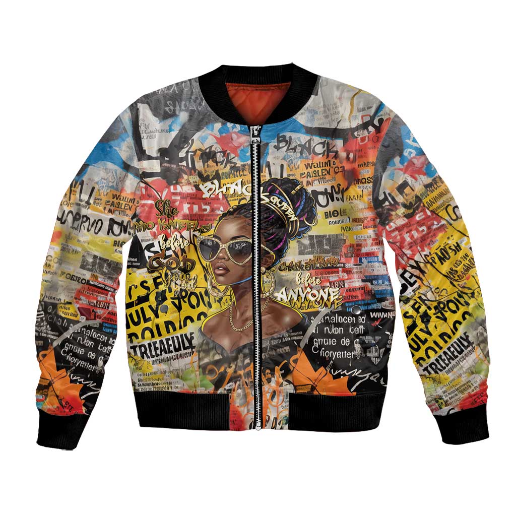 Black Her Story Graffiti Queen Bomber Jacket Black Woman Empowerment - African Pride