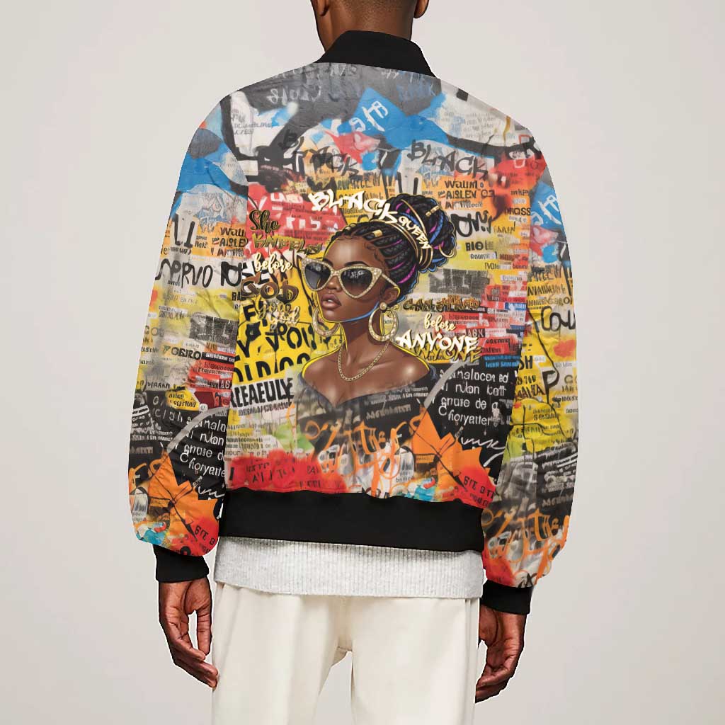 Black Her Story Graffiti Queen Bomber Jacket Black Woman Empowerment - African Pride