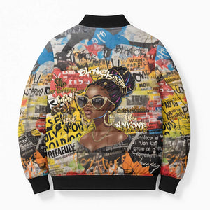 Black Her Story Graffiti Queen Bomber Puffer Jacket Black Woman Empowerment - African Pride