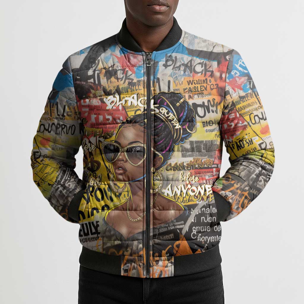 Black Her Story Graffiti Queen Bomber Puffer Jacket Black Woman Empowerment - African Pride