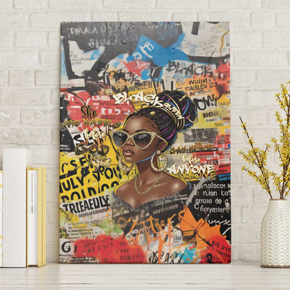 Black Her Story Graffiti Queen Canvas Wall Art Black Woman Empowerment - African Pride