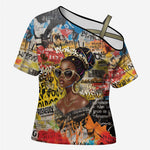 Black Her Story Graffiti Queen Cross Shoulder Shirt Black Woman Empowerment - African Pride