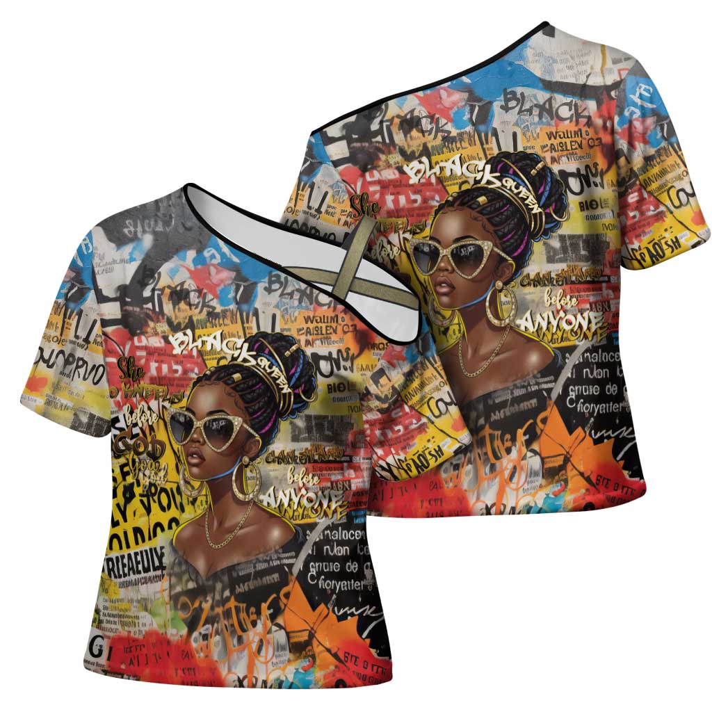 Black Her Story Graffiti Queen Cross Shoulder Shirt Black Woman Empowerment - African Pride