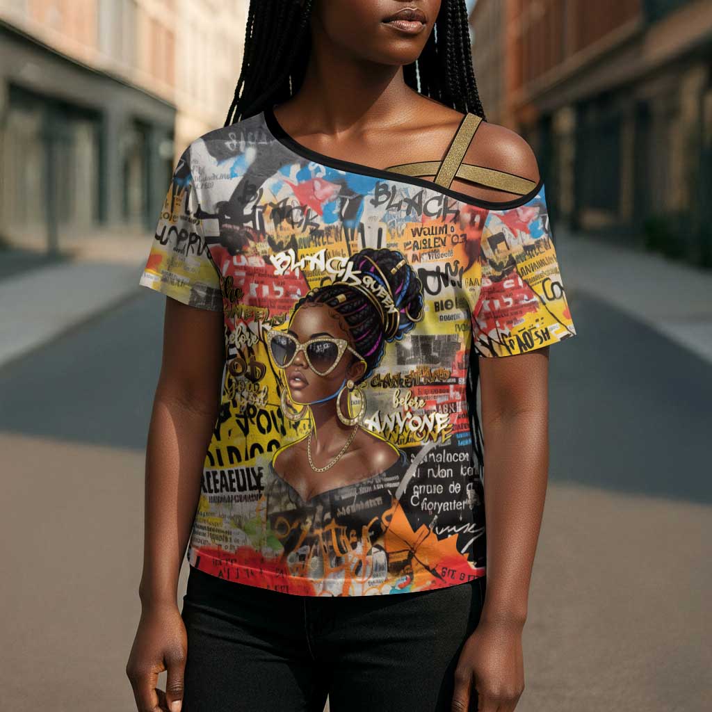 Black Her Story Graffiti Queen Cross Shoulder Shirt Black Woman Empowerment - African Pride