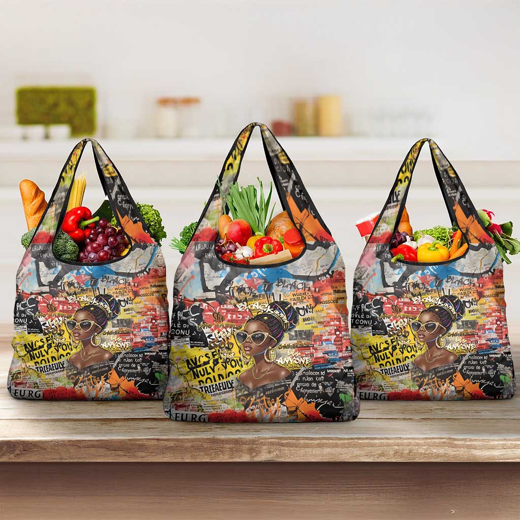 Black Her Story Graffiti Queen Grocery Bag Black Woman Empowerment - African Pride