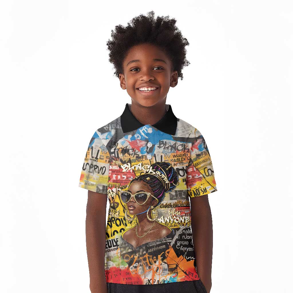 Black Her Story Graffiti Queen Kid Polo Shirt Black Woman Empowerment - African Pride