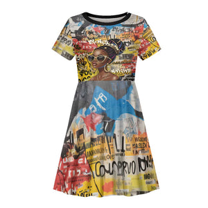 Black Her Story Graffiti Queen Kid Short Sleeve Dress Black Woman Empowerment - African Pride