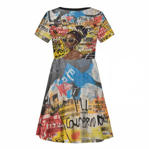 Black Her Story Graffiti Queen Kid Short Sleeve Dress Black Woman Empowerment - African Pride