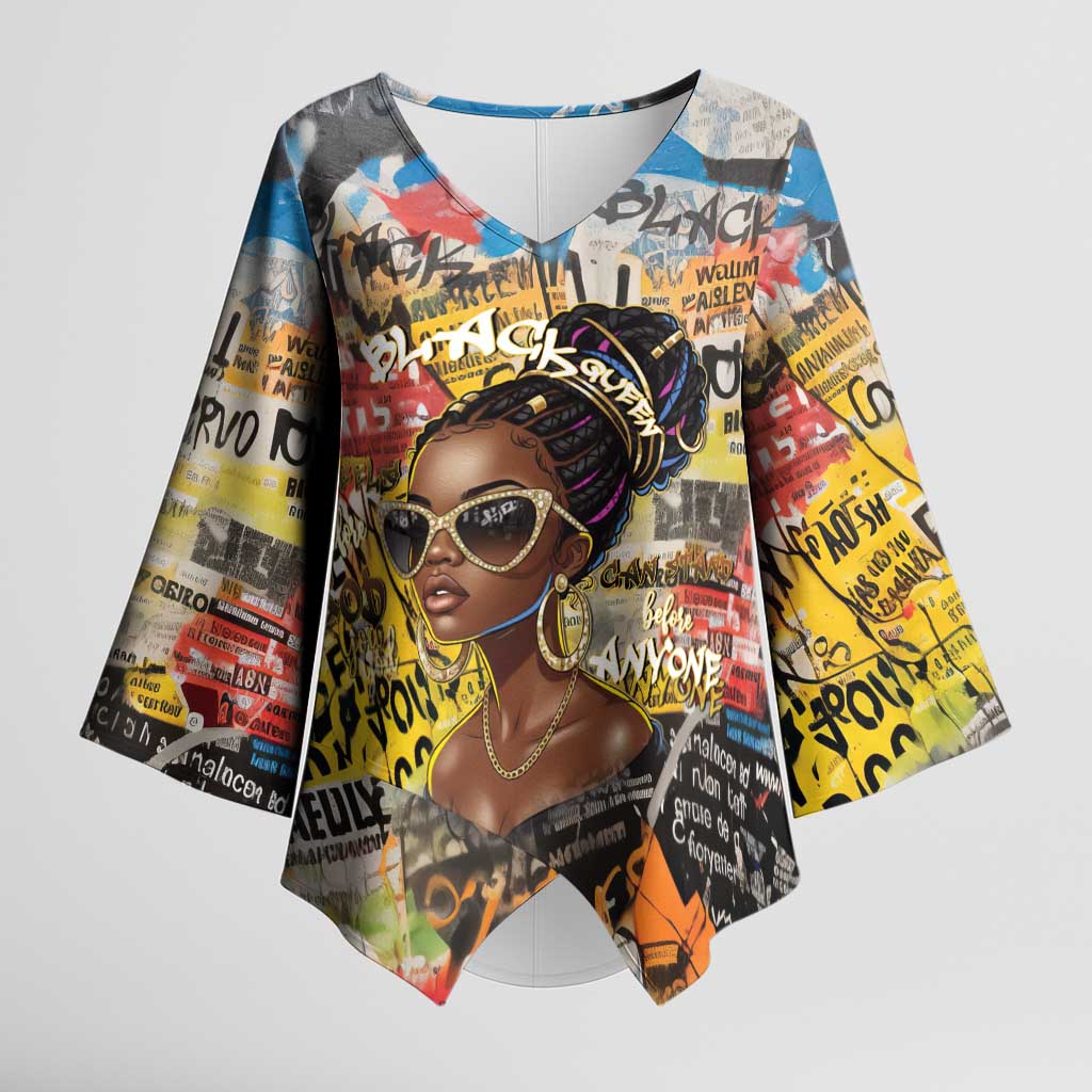 Black Her Story Graffiti Queen Kimono Sleeve Blouse Black Woman Empowerment - African Pride
