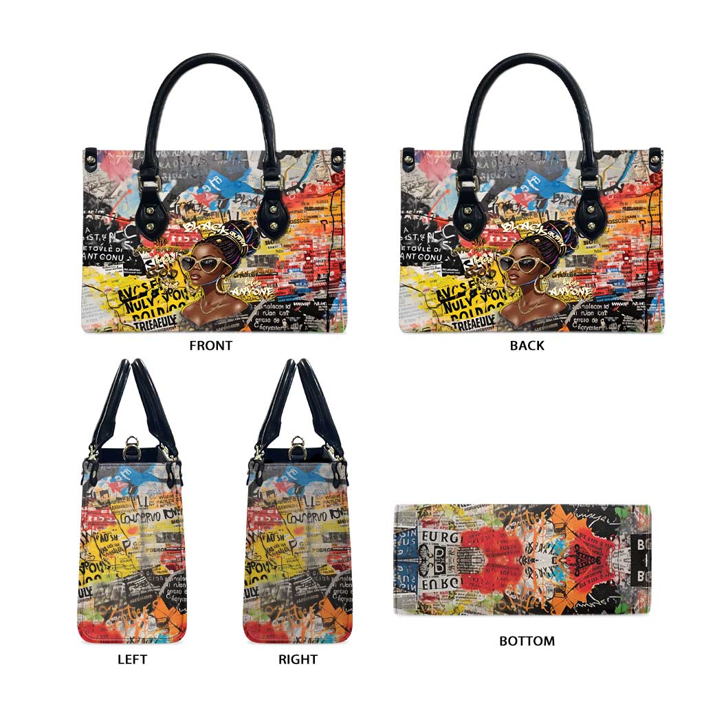 Black Her Story Graffiti Queen Leather Bag Black Woman Empowerment - African Pride