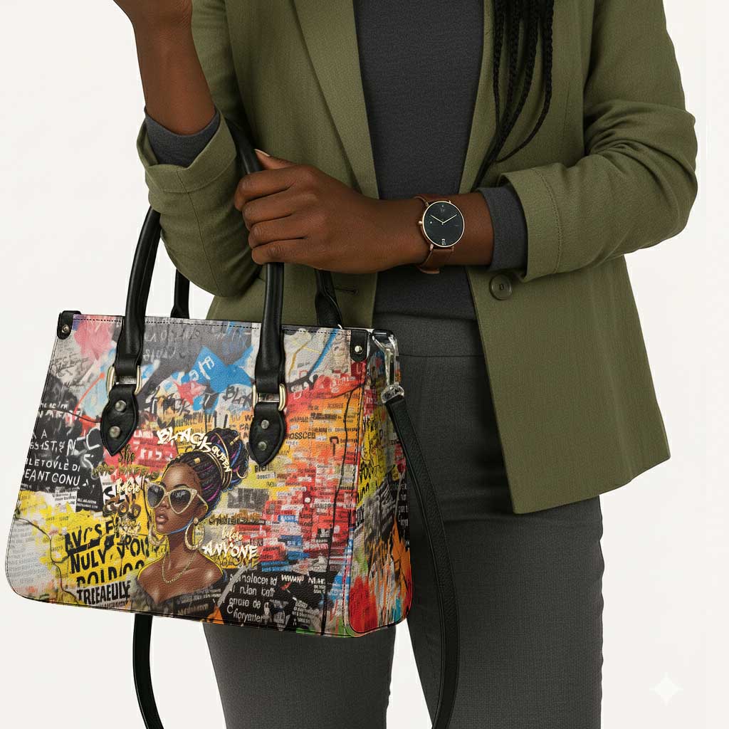 Black Her Story Graffiti Queen Leather Bag Black Woman Empowerment - African Pride