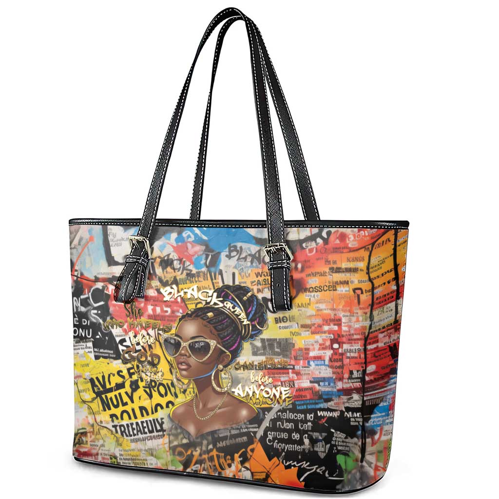 Black Her Story Graffiti Queen Leather Tote Bag Black Woman Empowerment - African Pride