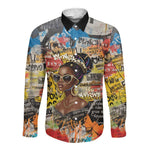 Black Her Story Graffiti Queen Long Sleeve Button Shirt Black Woman Empowerment - African Pride