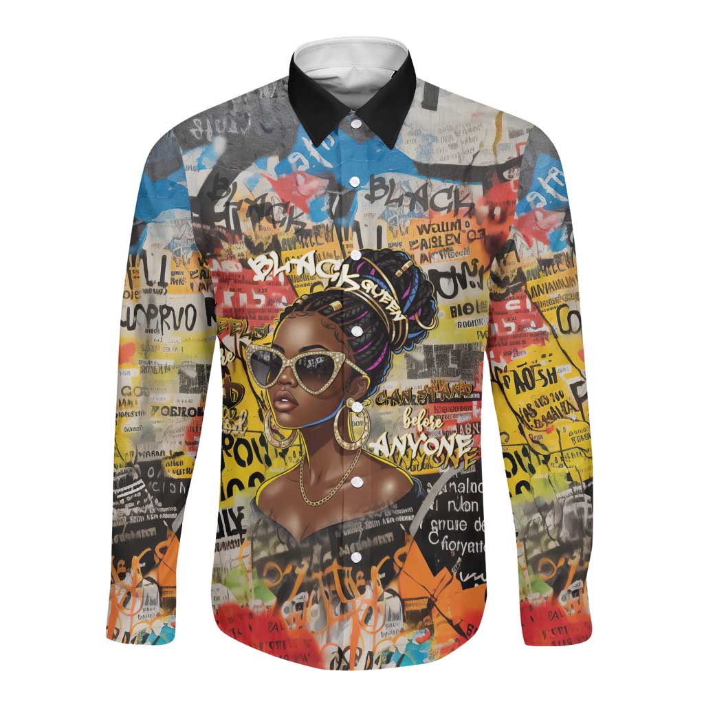 Black Her Story Graffiti Queen Long Sleeve Button Shirt Black Woman Empowerment - African Pride