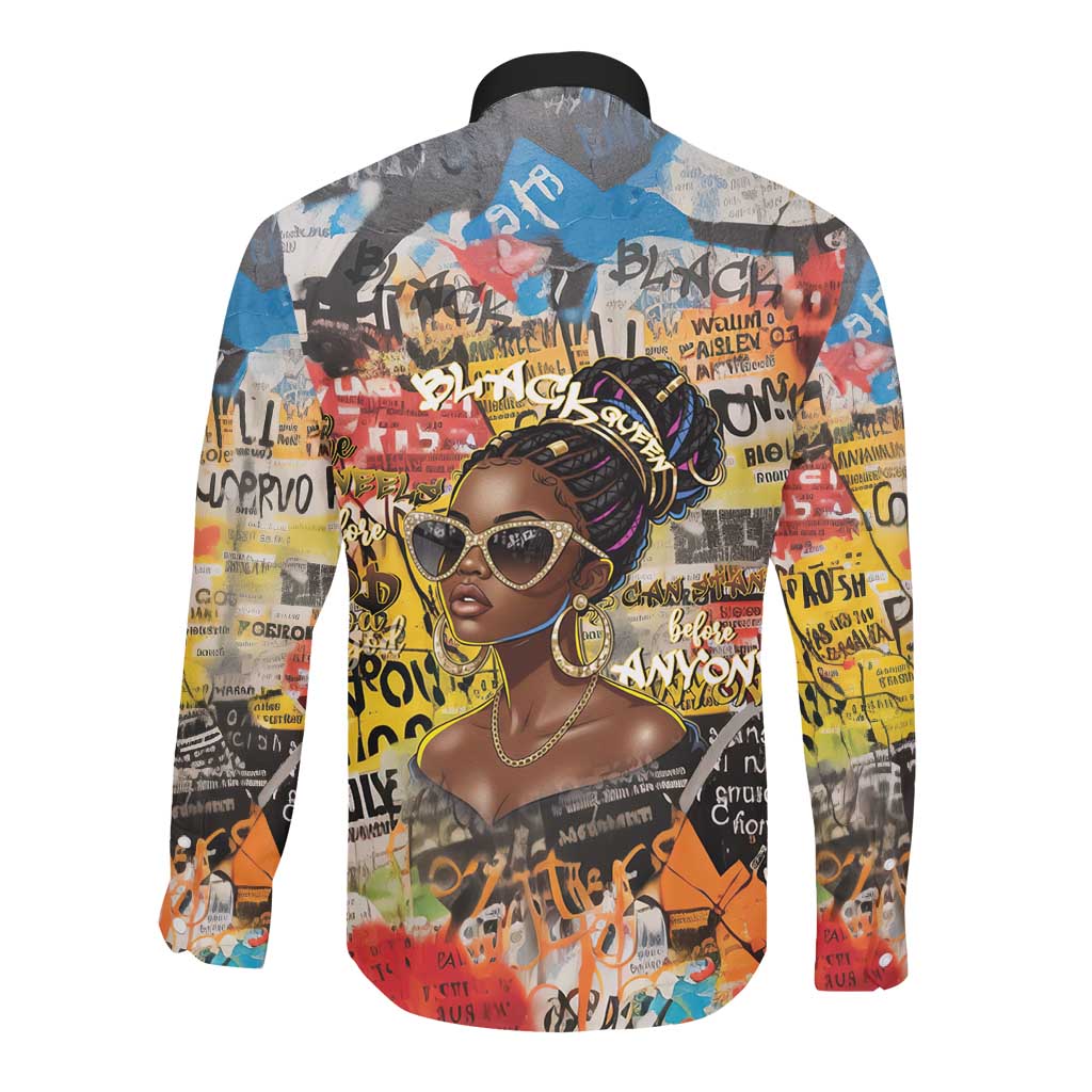Black Her Story Graffiti Queen Long Sleeve Button Shirt Black Woman Empowerment - African Pride