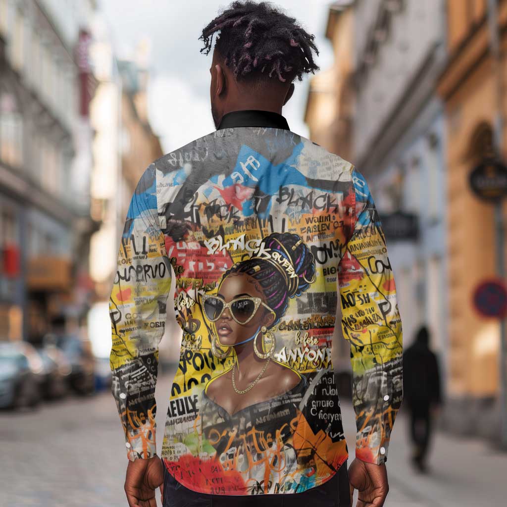 Black Her Story Graffiti Queen Long Sleeve Button Shirt Black Woman Empowerment - African Pride