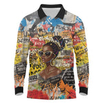 Black Her Story Graffiti Queen Long Sleeve Polo Shirt Black Woman Empowerment - African Pride