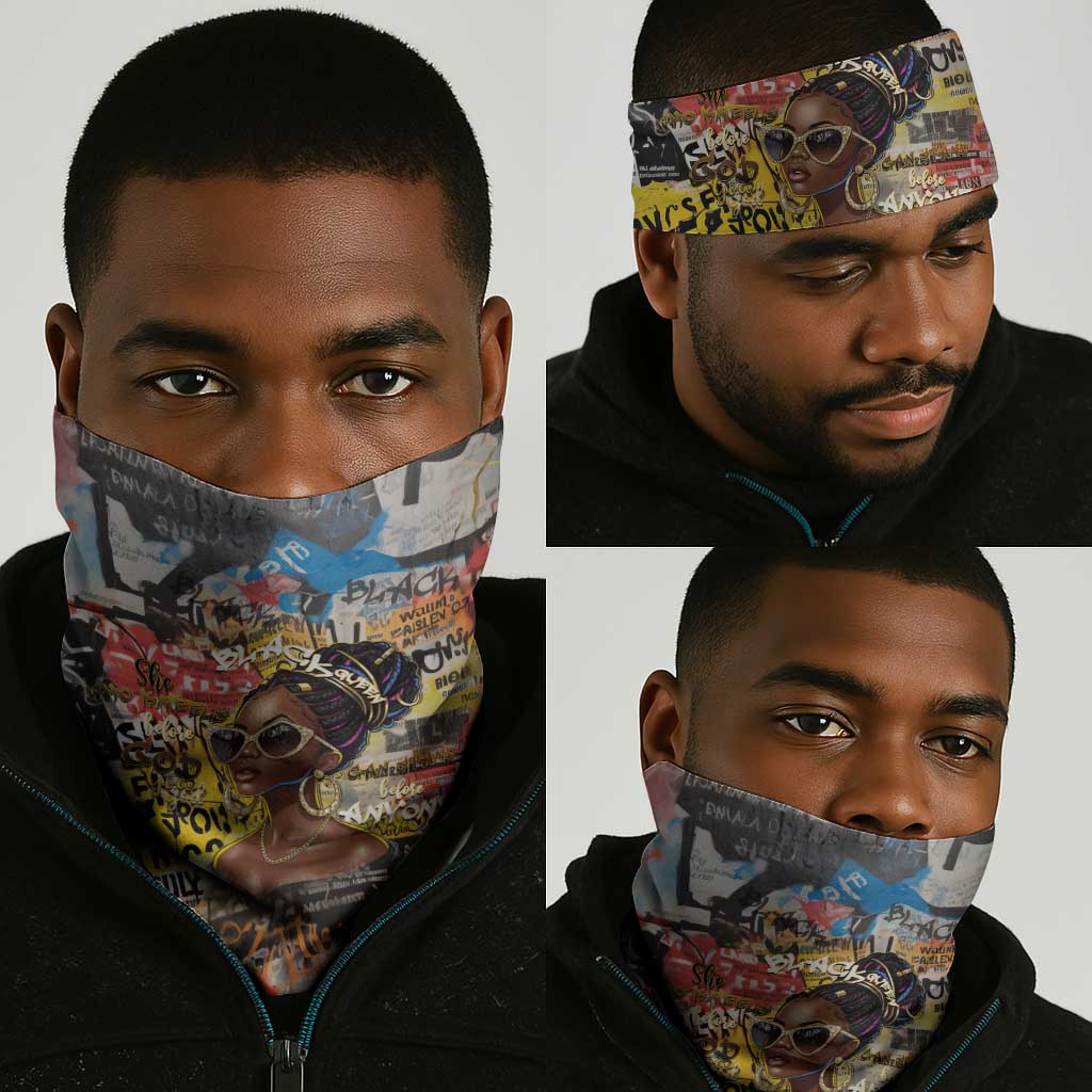 Black Her Story Graffiti Queen Neck Gaiter Black Woman Empowerment - African Pride