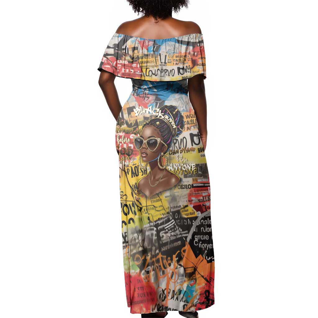 Black Her Story Graffiti Queen Off Shoulder Maxi Dress Black Woman Empowerment - African Pride