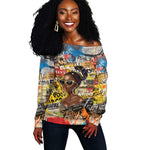 Black Her Story Graffiti Queen Off Shoulder Sweater Black Woman Empowerment - African Pride