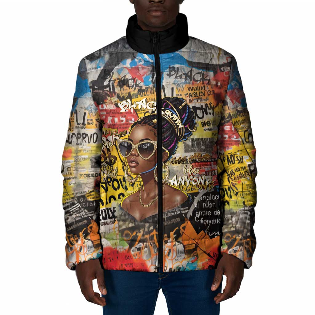 Black Her Story Graffiti Queen Padded Jacket Black Woman Empowerment - African Pride