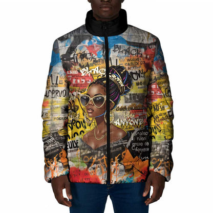 Black Her Story Graffiti Queen Padded Jacket Black Woman Empowerment - African Pride