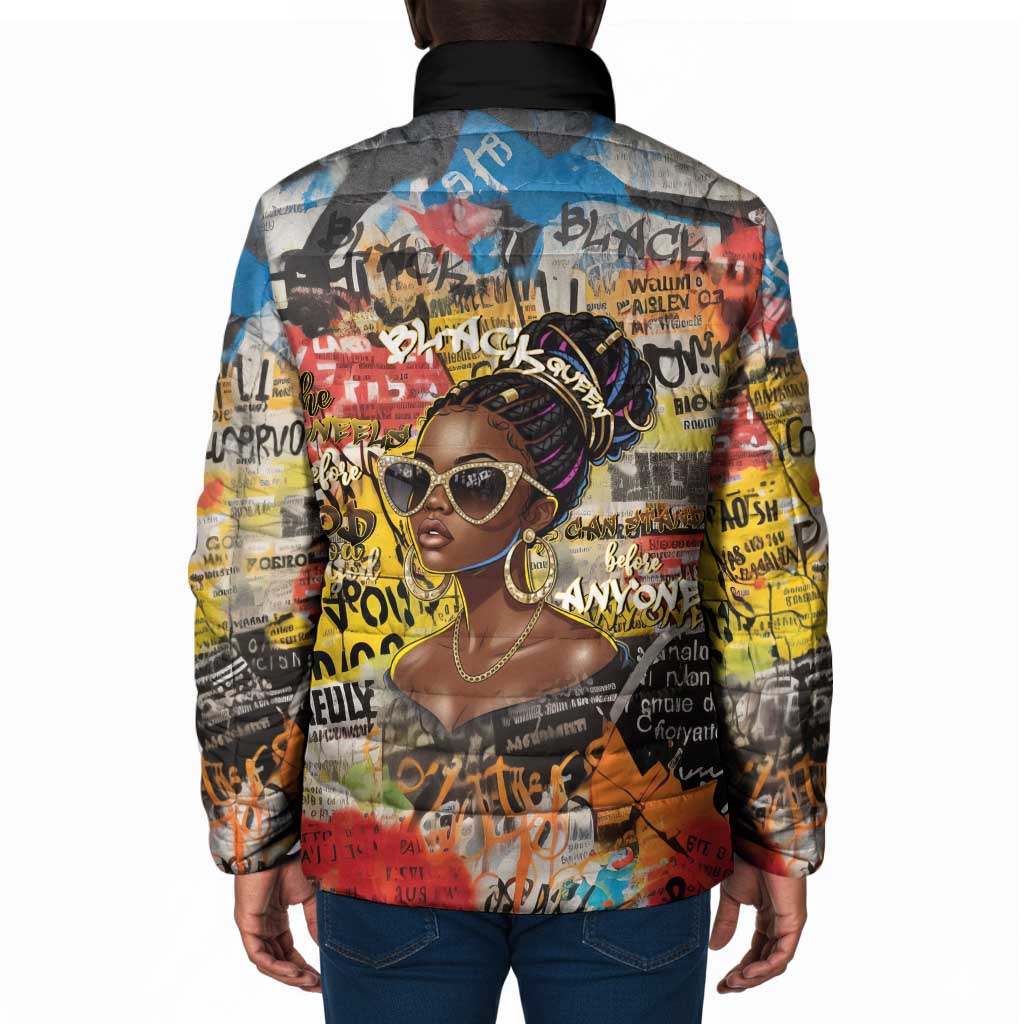 Black Her Story Graffiti Queen Padded Jacket Black Woman Empowerment - African Pride