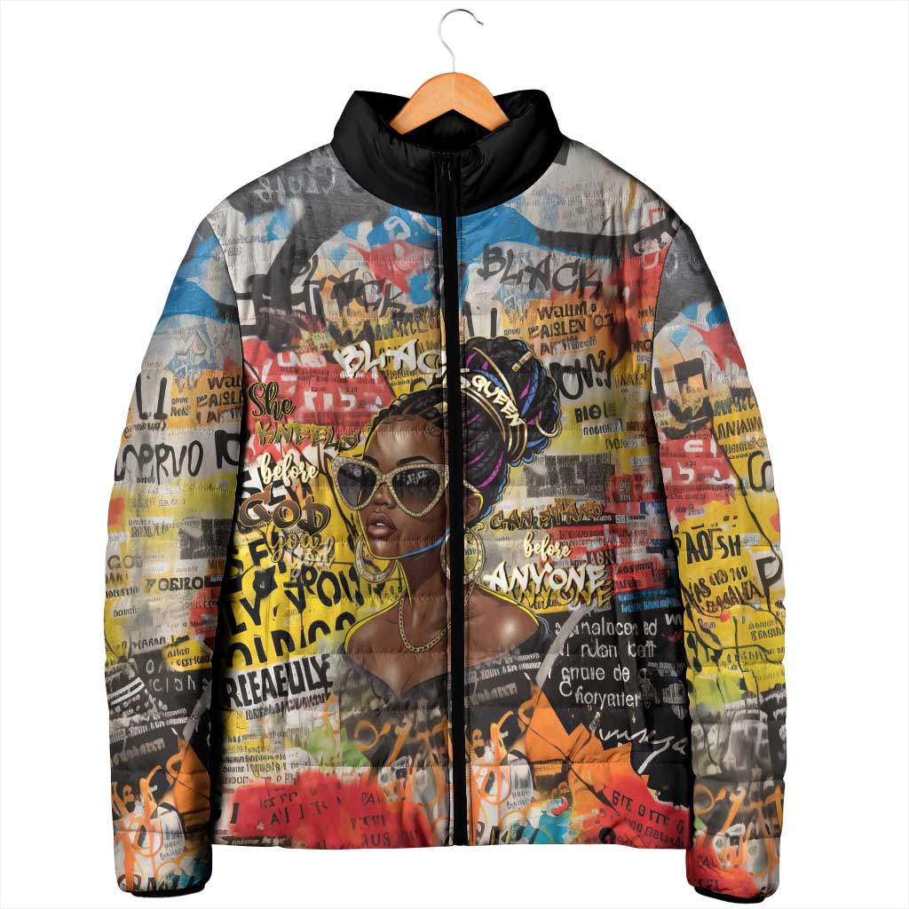 Black Her Story Graffiti Queen Padded Jacket Black Woman Empowerment - African Pride